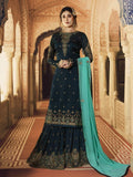 Blue And Turquoise Ethnic Embroidered Sharara Suit