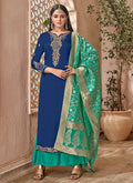 Blue And Turquoise Combination Embroidered Palazzo Suit