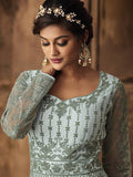 Blue Ethnic Embroidered Net Anarkali Suit