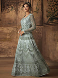 Blue Ethnic Embroidered Net Anarkali Suit