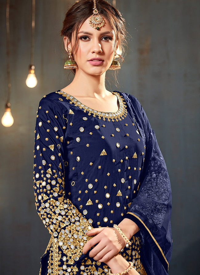 Blue Embroidered Traditional Patiala Suit