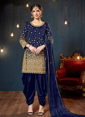 Blue Embroidered Traditional Patiala Suit