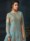 Blue Overall Bunch Embroidered Flared Anarkali Suit