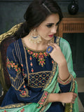 Blue Green Ethnic Embroidered Anarkali Suit