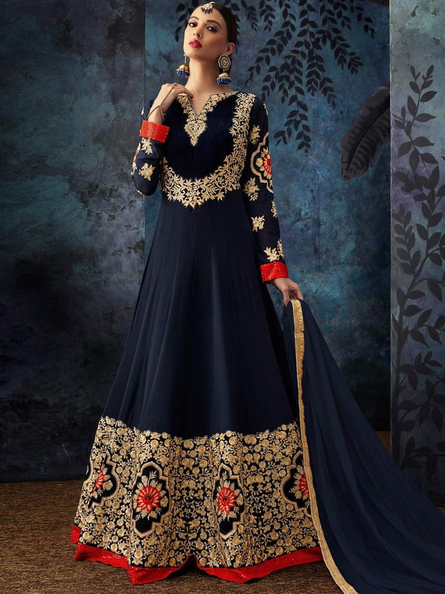 Blue Multi Embroidered Georgette Anarkali Suit