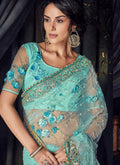 Blue Overall Floral Embroidered Designer Saree