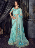 Blue Overall Floral Embroidered Designer Saree