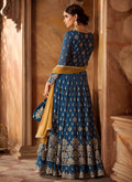 Blue Royal With Ochre Embroidered Flared Anarkali Lehenga Suit