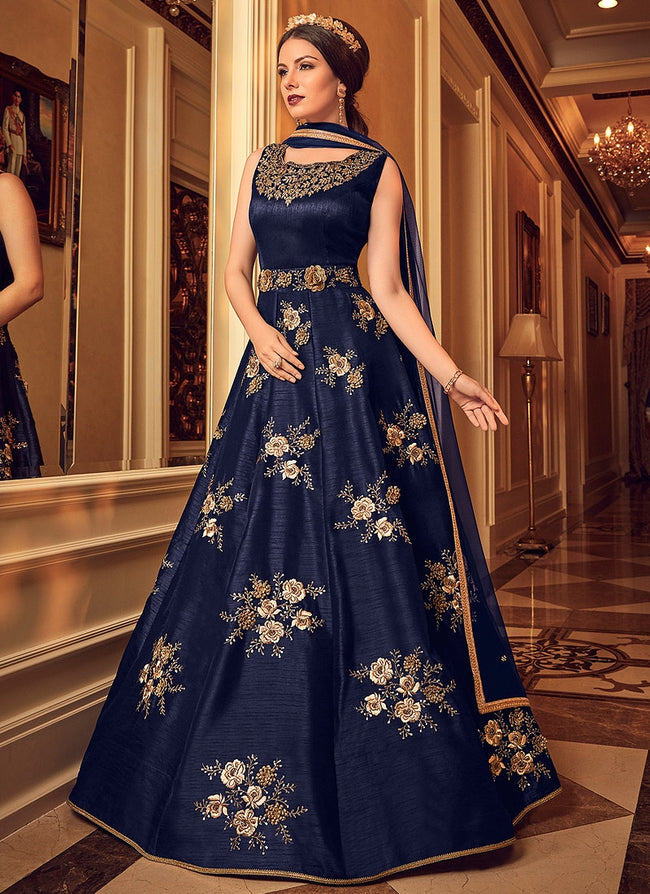 Blue With Detailed Bunch Embroidered Anarkali Suit