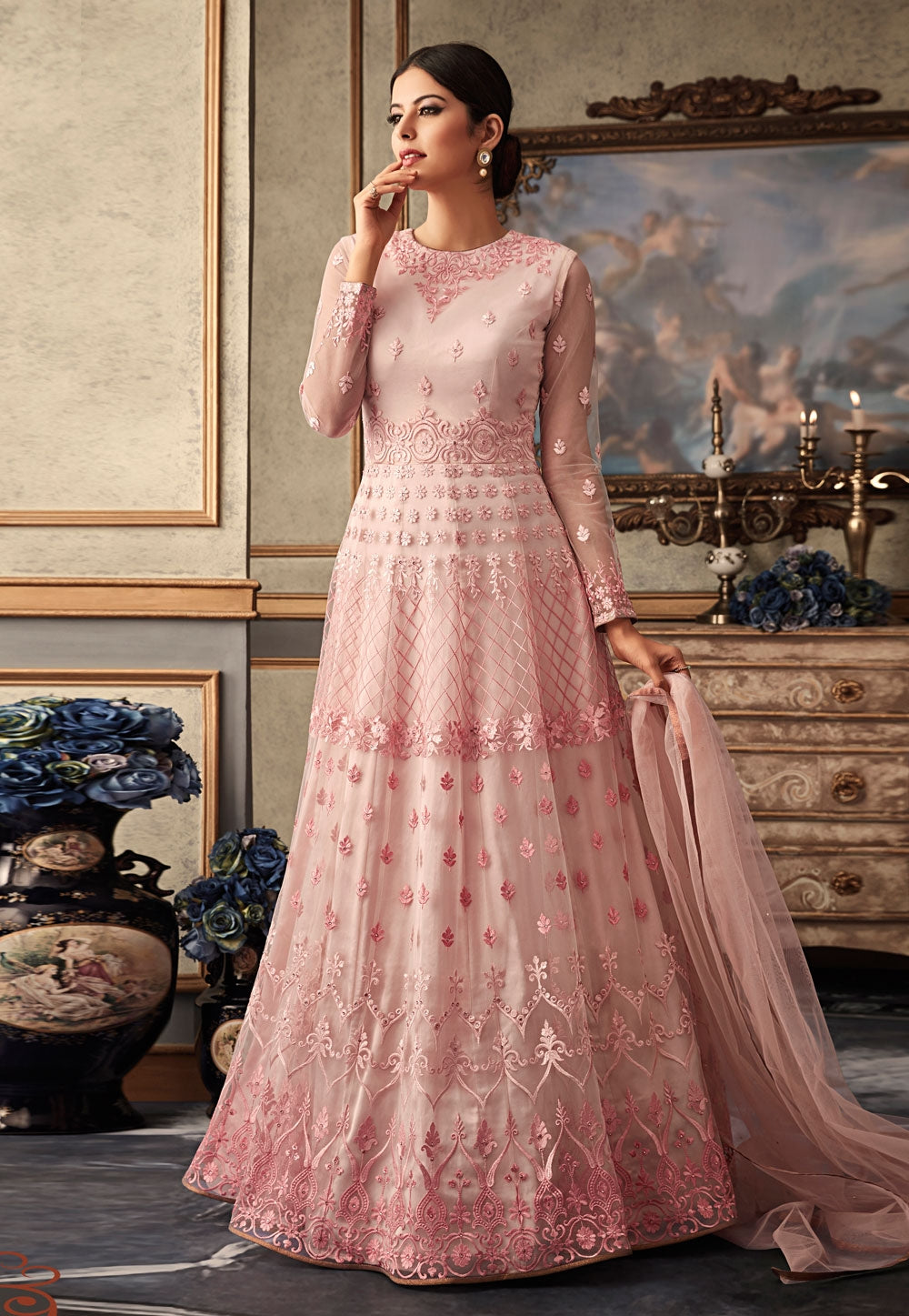 Blush pink cheap embroidered dress
