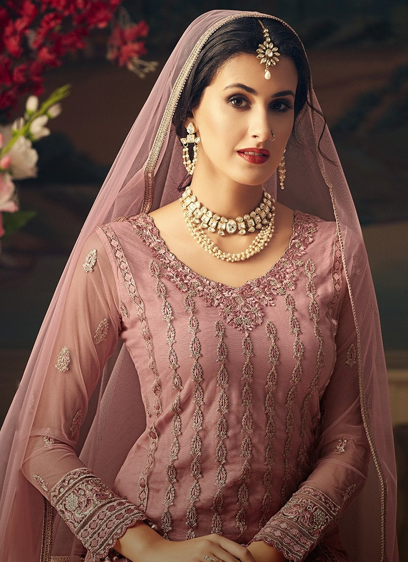 Buy Indian Blush Pink Multi Embroidered Flared Sharara Suit for Women