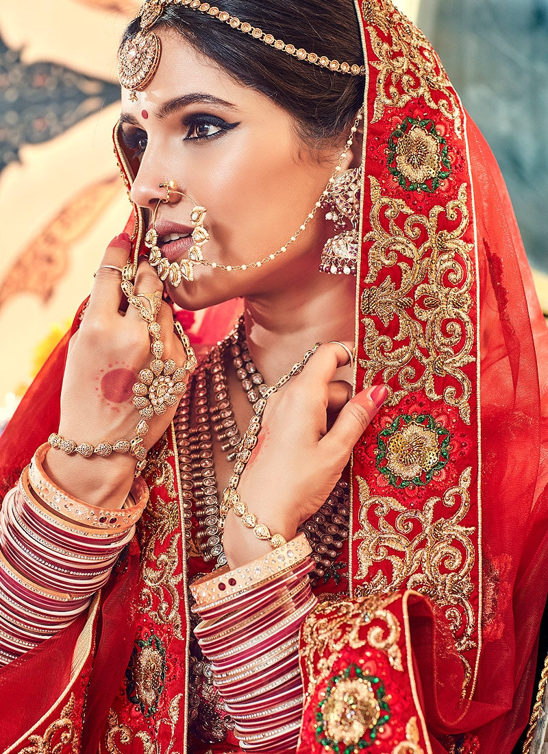 Bridal Red Hand Embroidered Lehenga Choli