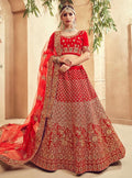 Bridal Red  Velvet Embroidered Lehenga Choli