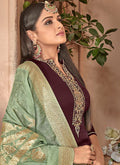 Brown And Green Combination Embroidered Palazzo Suit