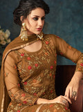 Brown Overall Traditional Embroidered Flared Anarkali Suit