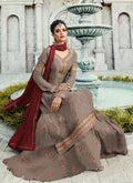 Brown Embroidered Georgette Palazzo Suit