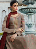 Brown Embroidered Georgette Palazzo Suit