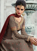 Brown Embroidered Georgette Palazzo Suit