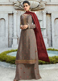 Brown Embroidered Georgette Palazzo Suit