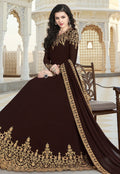 Brown Overall Elegant Embroidered Anarkali Suit
