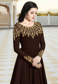 Brown Overall Elegant Embroidered Anarkali Suit