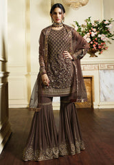 Brown Overall Traditional Embroidered Gharara Suit