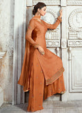 Burnt Orange Embroidered Georgette Palazzo Suit