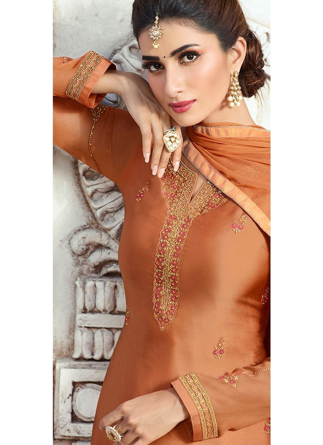 Burnt Orange Embroidered Georgette Palazzo Suit