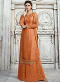 Burnt Orange Embroidered Georgette Palazzo Suit