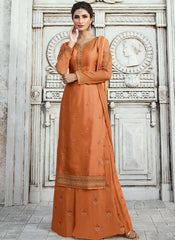 Burnt Orange Embroidered Georgette Palazzo Suit