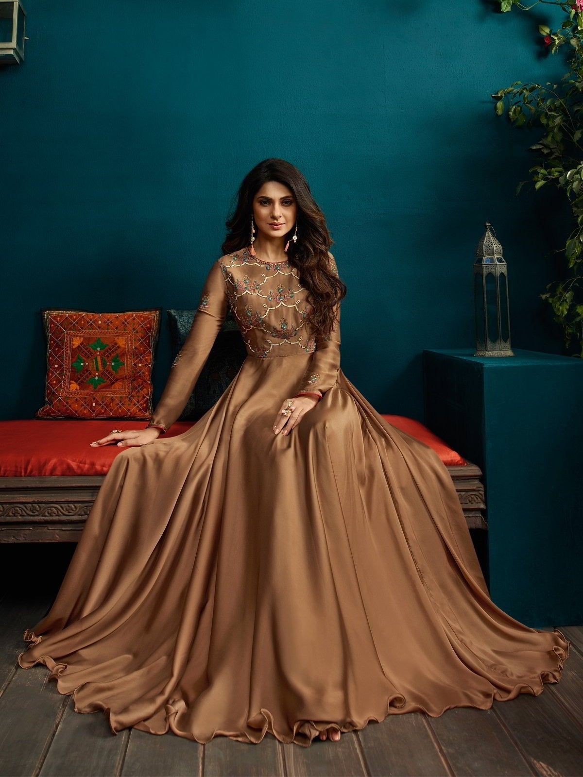 Copper All Over Minimalist Embroidered Anarkali