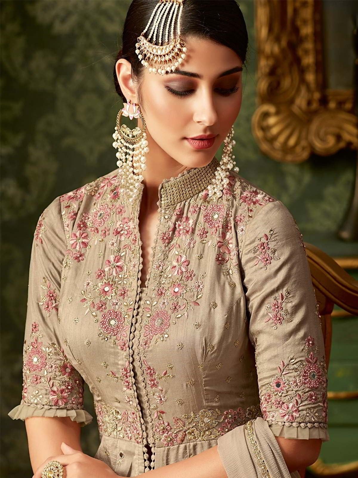 Copper Beige Front Slit Embroidered Anarkali Pant Suit