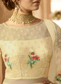 Cream Crush Cutout Detail Bunch Embroidered Anarkali Suit
