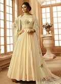 Cream Crush Cutout Detail Bunch Embroidered Anarkali Suit