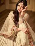 Cream Crush Traditional Embroidered Plaited Palazzo Suit