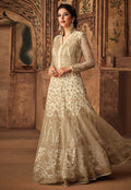 Cream White Embroidered Net Anarkali Suit