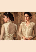 Cream White Embroidered Net Anarkali Suit