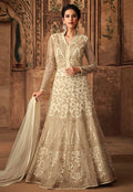 Cream White Embroidered Net Anarkali Suit