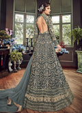 Dark Blue Royal Embroidered Backless Anarkali Suit