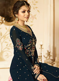 Dark Blue Ethnic Multi Embroidered Flared Anarkali Suit