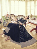 Dark Blue Overcoat Style Embroidered Anarkali Gown