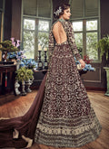 Dark Brown Royal Embroidered Backless Anarkali Suit