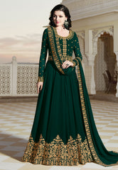 Dark Green Elegant  Embroidered Anarkali Suit
