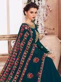 Dark Green Golden Multi Embroidered Flared Anarkali Suit