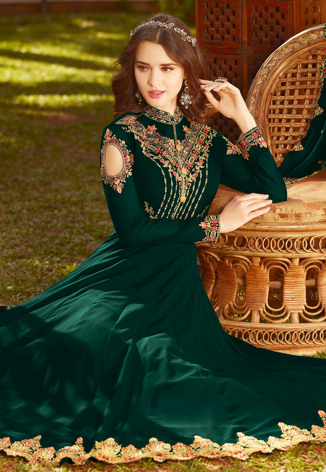 Bottle Green Georgette Embellished Anarkali Set Design by FATIZ at Pernia's  Pop Up Shop 2024