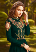 Dark Green Multi Embroidered Georgette Anarkali Suit
