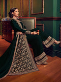 Dark Green Ethnic Embroidered Jacket Style Palazzo Suit