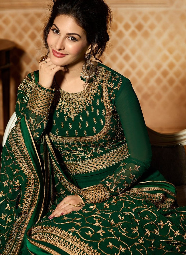 Dark Green Delicately Embroidered Kalidar Anarkali Suit