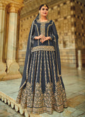 Grey Golden Zari Detailed Wedding Lehenga Kurti