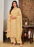 Pale Yellow Embroidered Traditional Palazzo Suit
